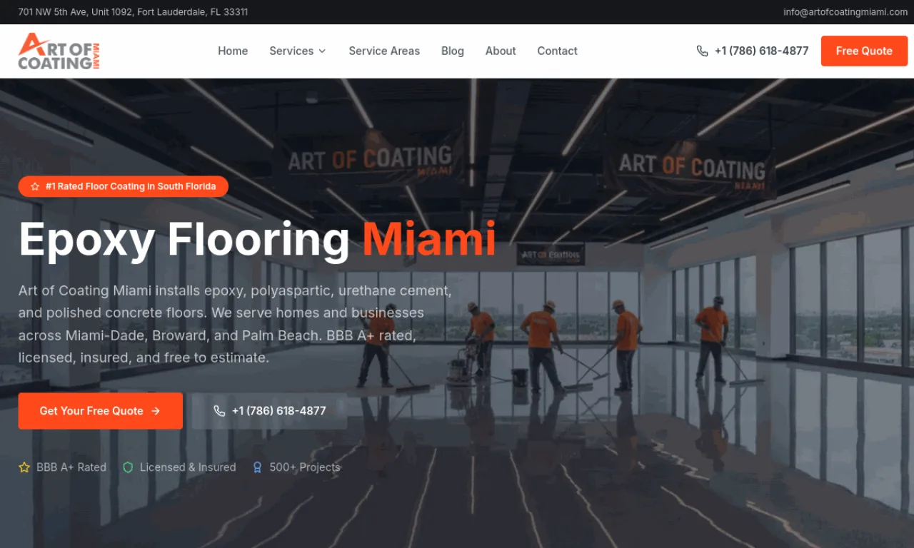 Art of Coating Miami website built with SeonixAI technology