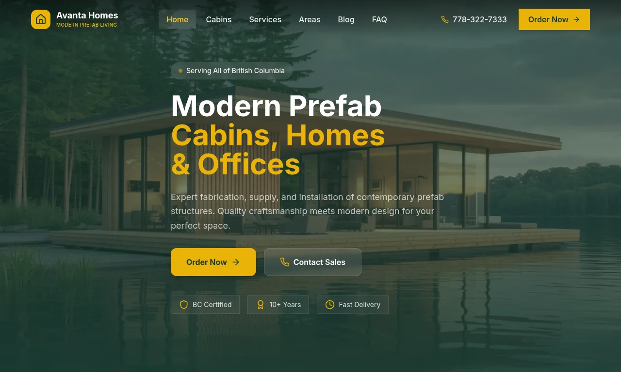 Avanta Homes website built with SeonixAI technology