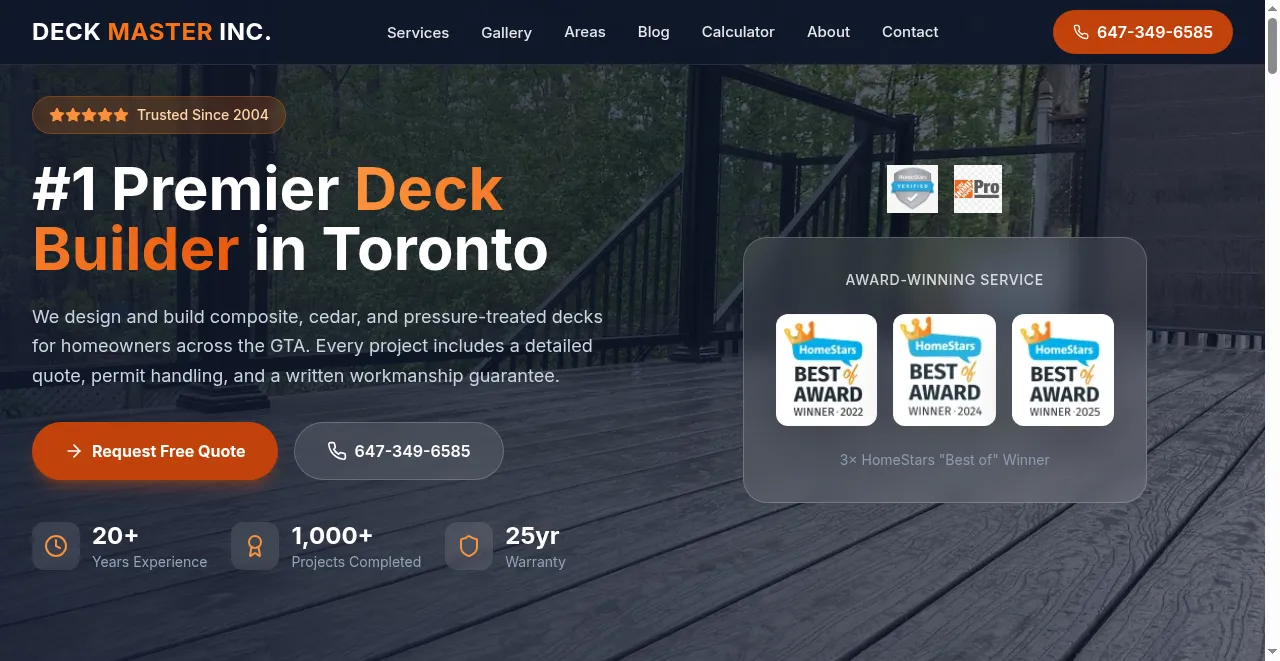 Deck Master website built with SeonixAI technology