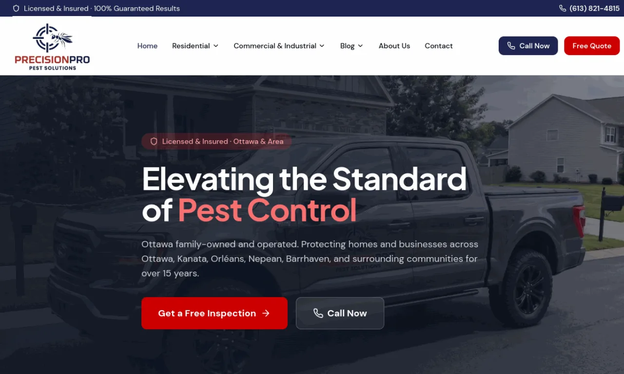 Precision Pro Pest website built with SeonixAI technology
