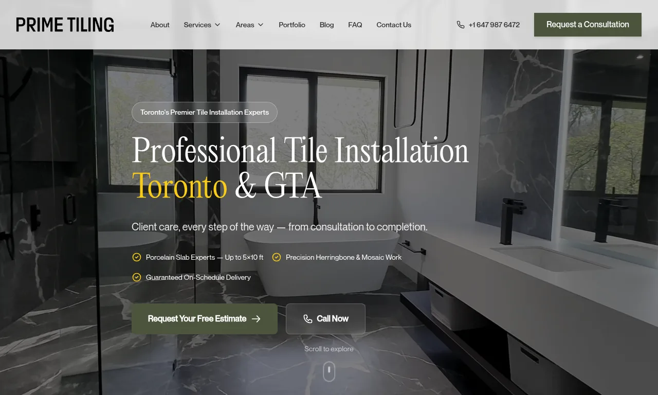 Prime Tiling website built with SeonixAI technology