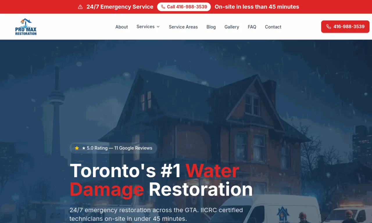 Pro-Max Restoration website built with SeonixAI technology