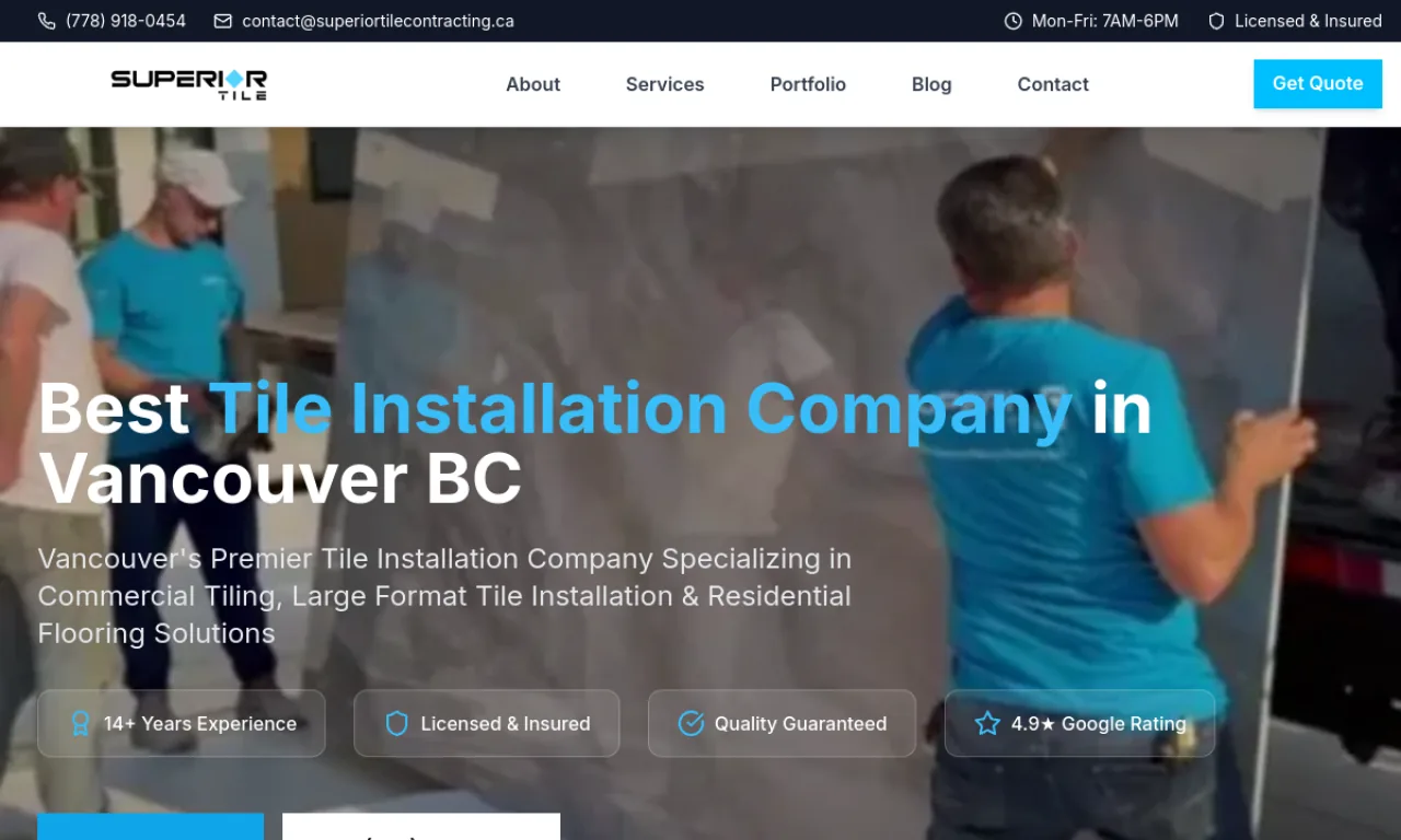 Superior Tile Contracting website built with SeonixAI technology