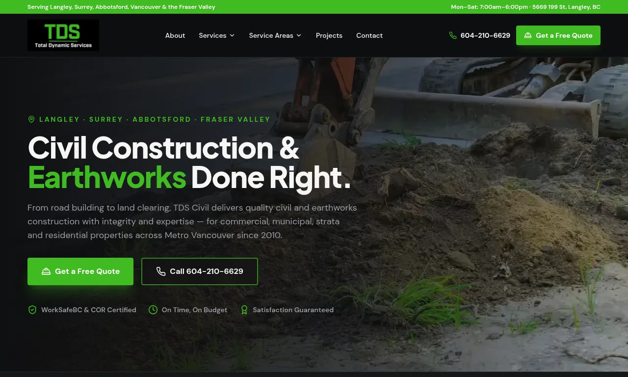 TDS Civil website built with SeonixAI technology