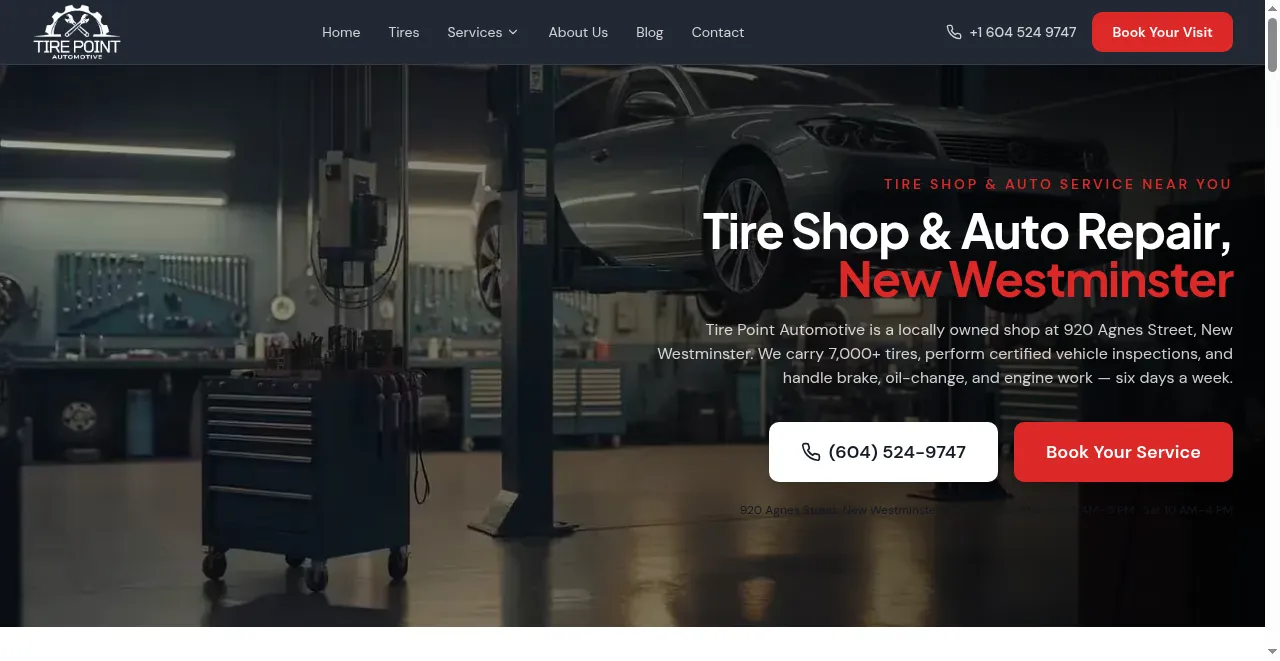 Tire Point Automotive website built with SeonixAI technology